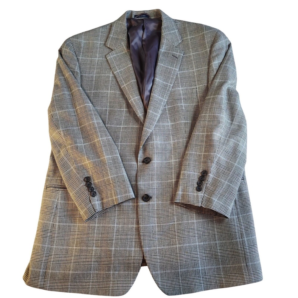 RALPH‎ LAUREN Sports Coat Mens 44R Gray Silk Wool Blend Houndstooth Windowpane